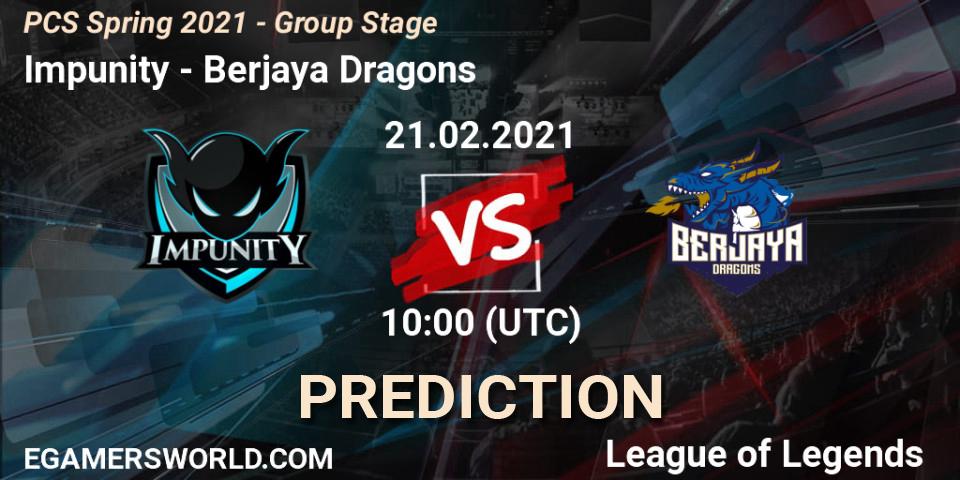Impunity vs Berjaya Dragons: Match Prediction. 21.02.2021 at 10:00, LoL, PCS Spring 2021 - Group Stage