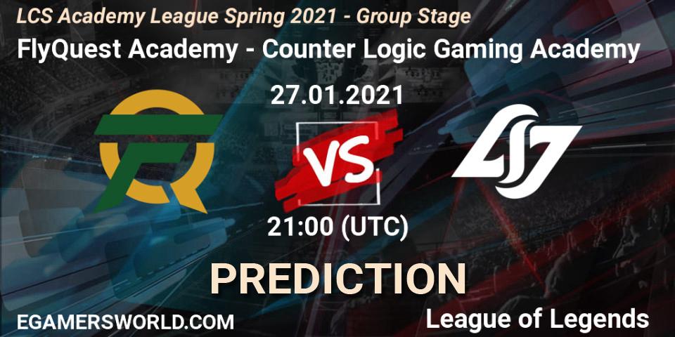 FlyQuest Academy vs Counter Logic Gaming Academy: Match Prediction. 27.01.2021 at 21:00, LoL, LCS Academy League Spring 2021 - Group Stage