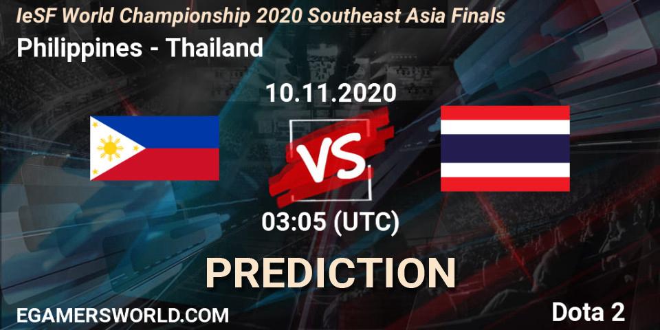 Philippines vs Thailand: Match Prediction. 10.11.2020 at 03:52, Dota 2, IeSF World Championship 2020 Southeast Asia Finals