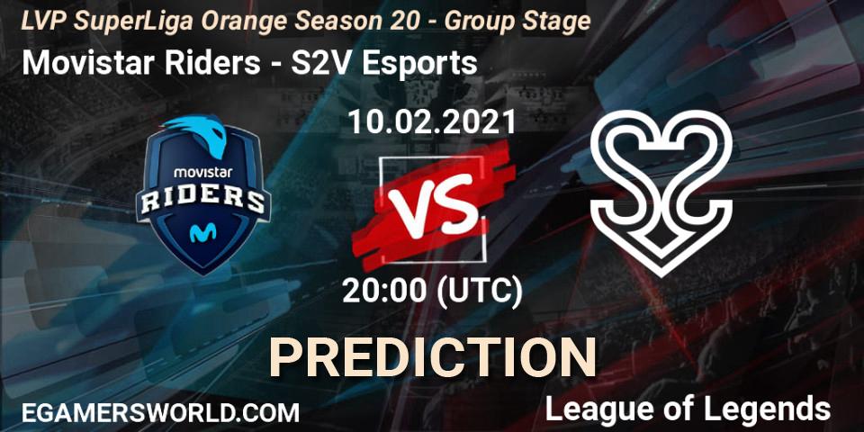 Movistar Riders vs S2V Esports: Match Prediction. 10.02.2021 at 20:30, LoL, LVP SuperLiga Orange Season 20 - Group Stage