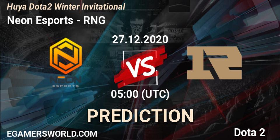 Neon Esports vs RNG: Match Prediction. 27.12.2020 at 05:05, Dota 2, Huya Dota2 Winter Invitational