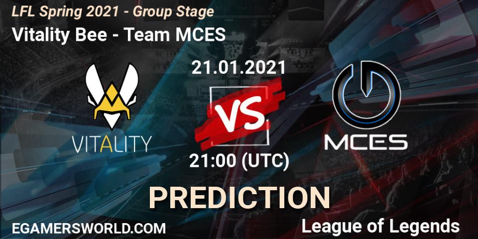 Vitality Bee vs Team MCES: Match Prediction. 21.01.2021 at 23:00, LoL, LFL Spring 2021 - Group Stage