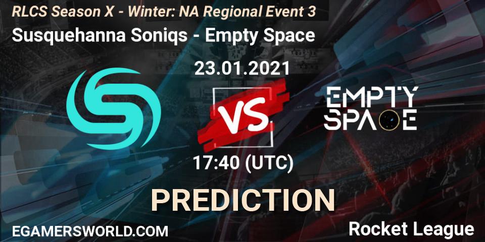 Susquehanna Soniqs vs Empty Space: Match Prediction. 23.01.2021 at 18:40, Rocket League, RLCS Season X - Winter: NA Regional Event 3