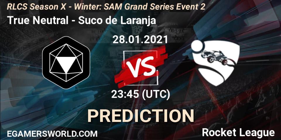 True Neutral vs Suco de Laranja: Match Prediction. 28.01.2021 at 23:45, Rocket League, RLCS Season X - Winter: SAM Grand Series Event 2