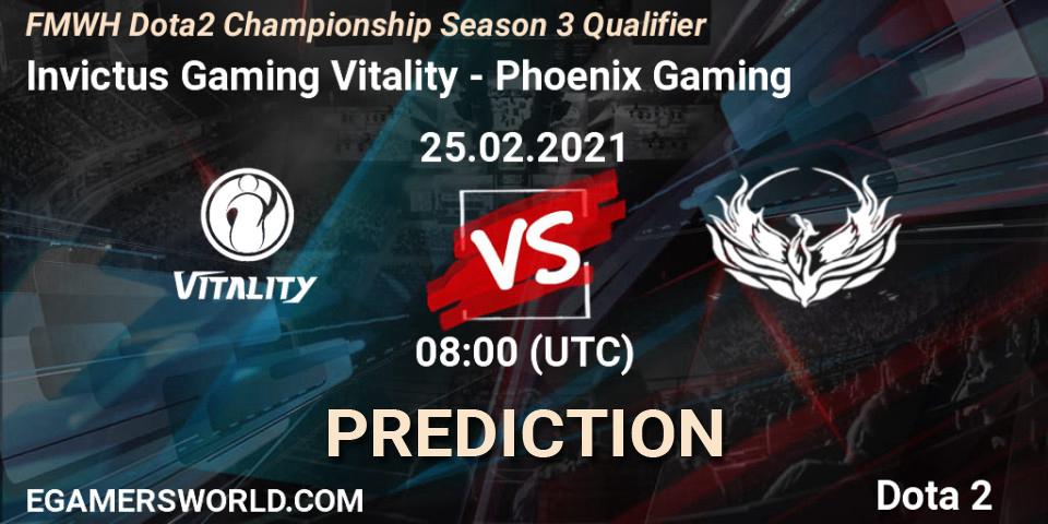 Invictus Gaming Vitality vs Phoenix Gaming: Match Prediction. 25.02.2021 at 08:06, Dota 2, FMWH Dota2 Championship Season 3 Qualifier