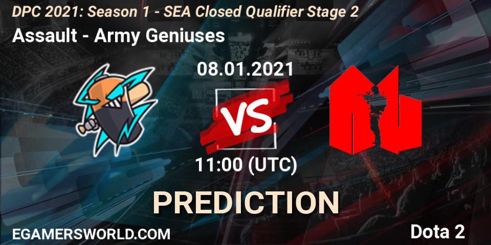 Assault vs Army Geniuses: Match Prediction. 08.01.2021 at 11:30, Dota 2, DPC 2021: Season 1 - SEA Closed Qualifier Stage 2