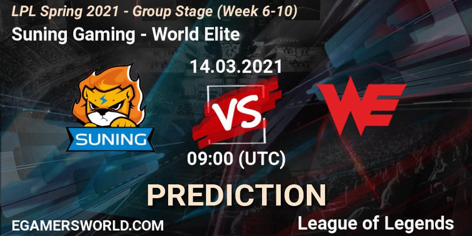 Suning Gaming vs World Elite: Match Prediction. 14.03.2021 at 09:00, LoL, LPL Spring 2021 - Group Stage (Week 6-10)