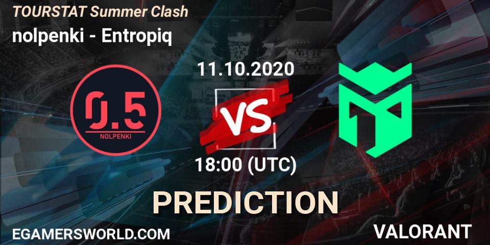 nolpenki vs Entropiq: Match Prediction. 11.10.2020 at 18:00, VALORANT, TOURSTAT Summer Clash