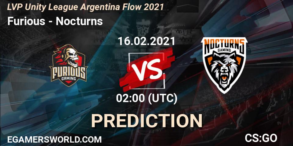 Furious vs Nocturns: Match Prediction. 16.02.2021 at 02:00, Counter-Strike (CS2), LVP Unity League Argentina Apertura 2021