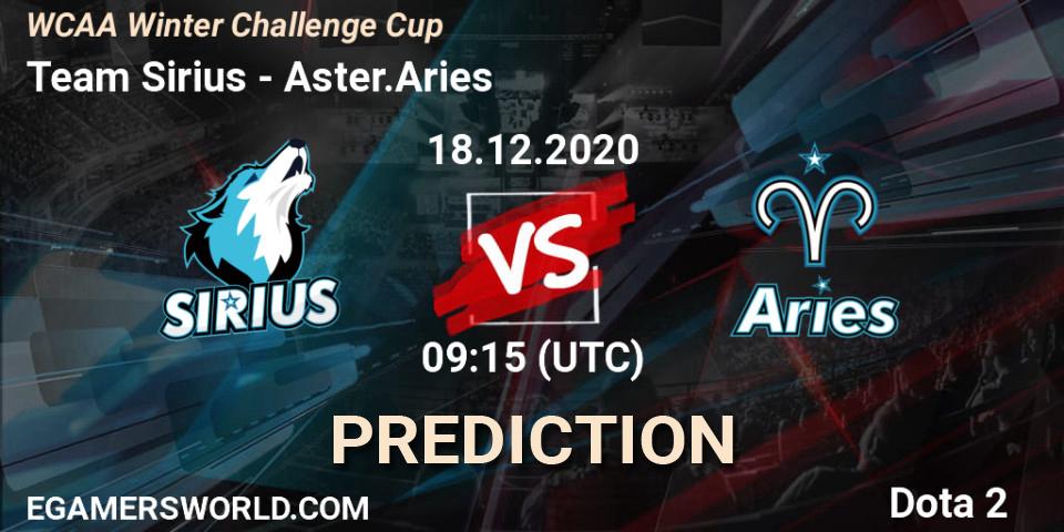 Team Sirius vs Aster.Aries: Match Prediction. 18.12.2020 at 09:16, Dota 2, WCAA Winter Challenge Cup
