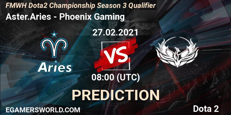 Aster.Aries vs Phoenix Gaming: Match Prediction. 27.02.2021 at 08:07, Dota 2, FMWH Dota2 Championship Season 3 Qualifier