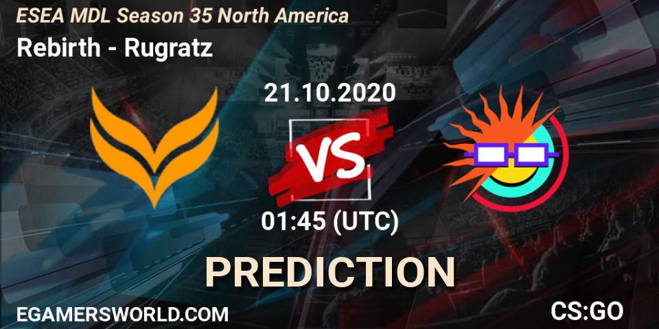 Rebirth vs Rugratz: Match Prediction. 21.10.2020 at 01:55, Counter-Strike (CS2), ESEA MDL Season 35 North America