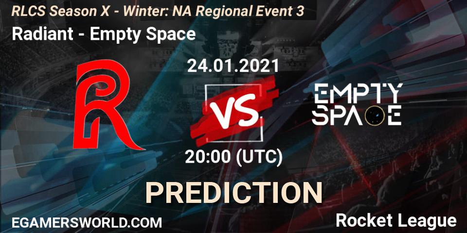 Radiant vs Empty Space: Match Prediction. 24.01.2021 at 20:00, Rocket League, RLCS Season X - Winter: NA Regional Event 3