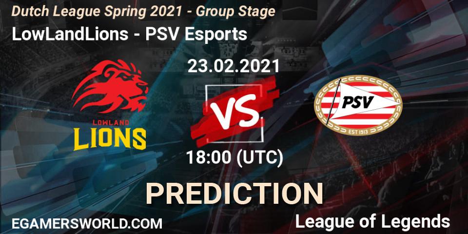 LowLandLions vs PSV Esports: Match Prediction. 23.02.2021 at 18:00, LoL, Dutch League Spring 2021 - Group Stage