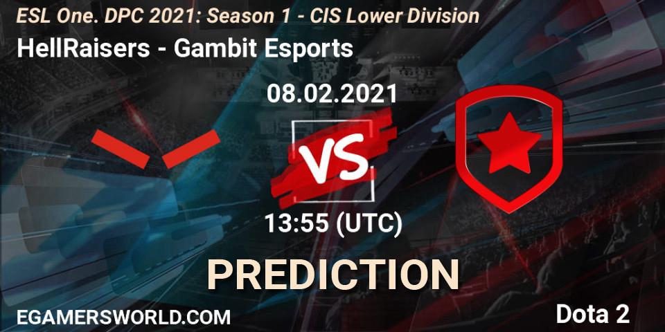 HellRaisers vs Gambit Esports: Match Prediction. 08.02.2021 at 13:55, Dota 2, ESL One. DPC 2021: Season 1 - CIS Lower Division