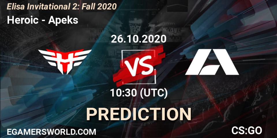 Heroic vs Apeks: Match Prediction. 26.10.2020 at 10:30, Counter-Strike (CS2), Elisa Invitational Fall 2020