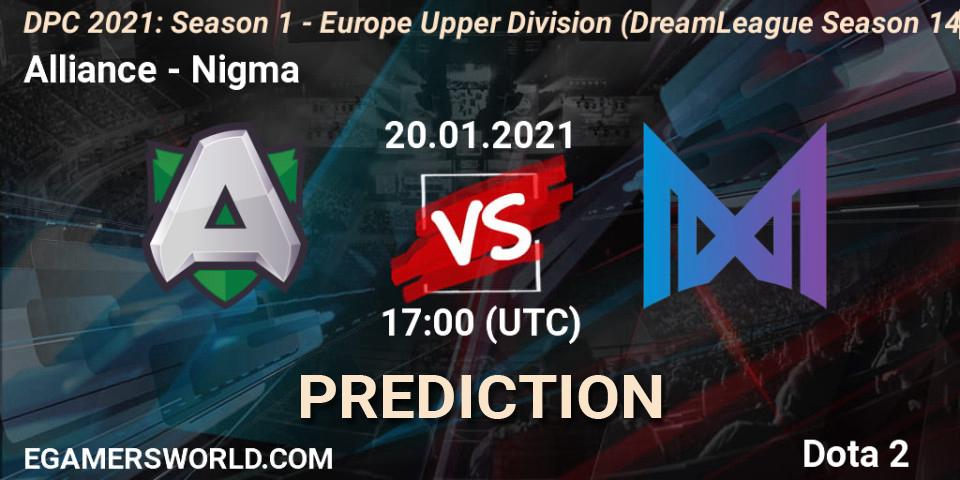 Alliance vs Nigma: Match Prediction. 20.01.2021 at 16:55, Dota 2, DPC 2021: Season 1 - Europe Upper Division (DreamLeague Season 14)