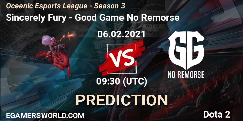 Sincerely Fury vs Good Game No Remorse: Match Prediction. 06.02.2021 at 10:23, Dota 2, Oceanic Esports League - Season 3