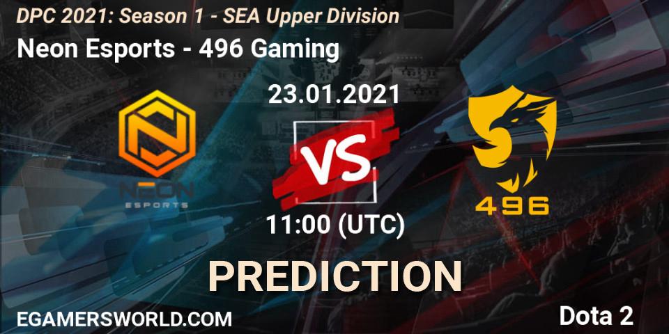 Neon Esports vs 496 Gaming: Match Prediction. 23.01.2021 at 11:06, Dota 2, DPC 2021: Season 1 - SEA Upper Division