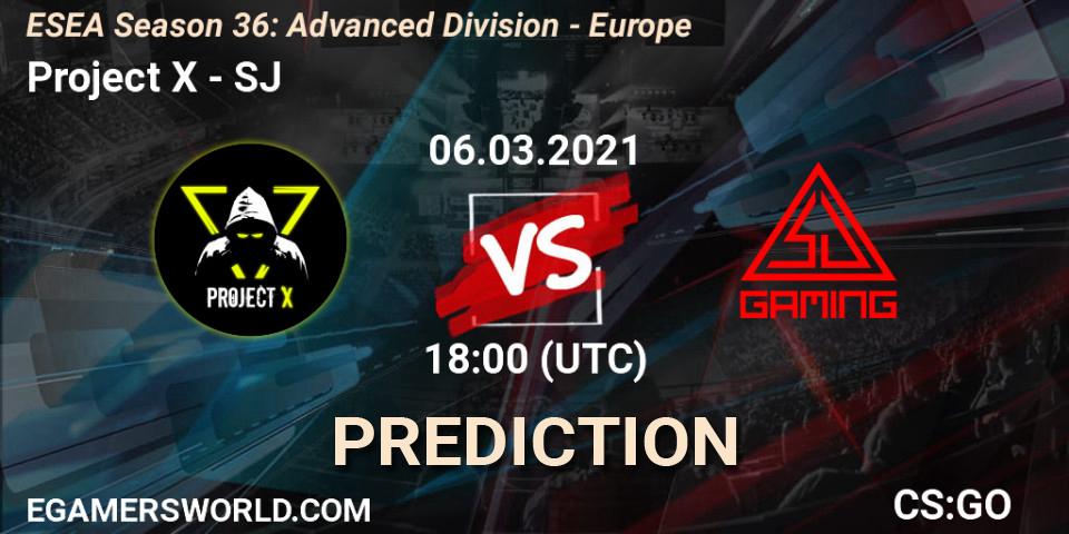 Project X vs SJ: Match Prediction. 06.03.2021 at 18:00, Counter-Strike (CS2), ESEA Season 36: Europe - Advanced Division
