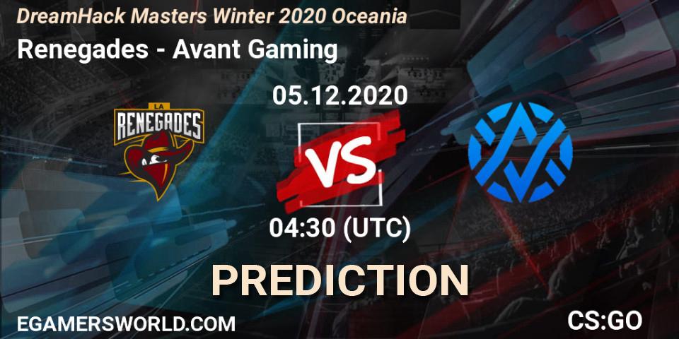 Renegades vs Avant Gaming: Match Prediction. 05.12.20, CS2 (CS:GO), DreamHack Masters Winter 2020 Oceania