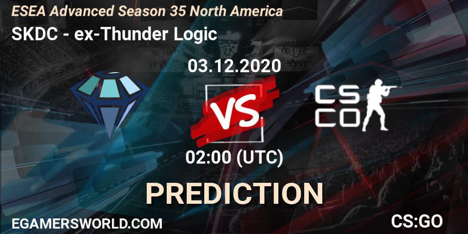 SKDC vs ex-Thunder Logic: Match Prediction. 03.12.2020 at 02:00, Counter-Strike (CS2), ESEA Advanced Season 35 North America