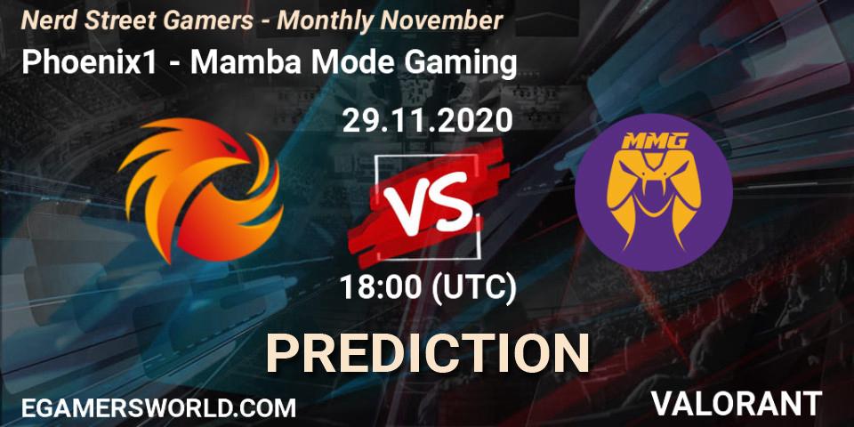 Phoenix1 vs Mamba Mode Gaming: Match Prediction. 29.11.2020 at 18:00, VALORANT, Nerd Street Gamers - Monthly November