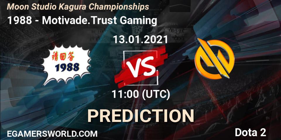 请回答1988 vs Motivade.Trust Gaming: Match Prediction. 13.01.2021 at 12:29, Dota 2, Moon Studio Kagura Championships