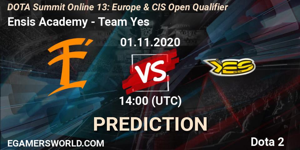 Ensis Academy vs Team Yes: Match Prediction. 01.11.2020 at 14:06, Dota 2, DOTA Summit 13: Europe & CIS Open Qualifier