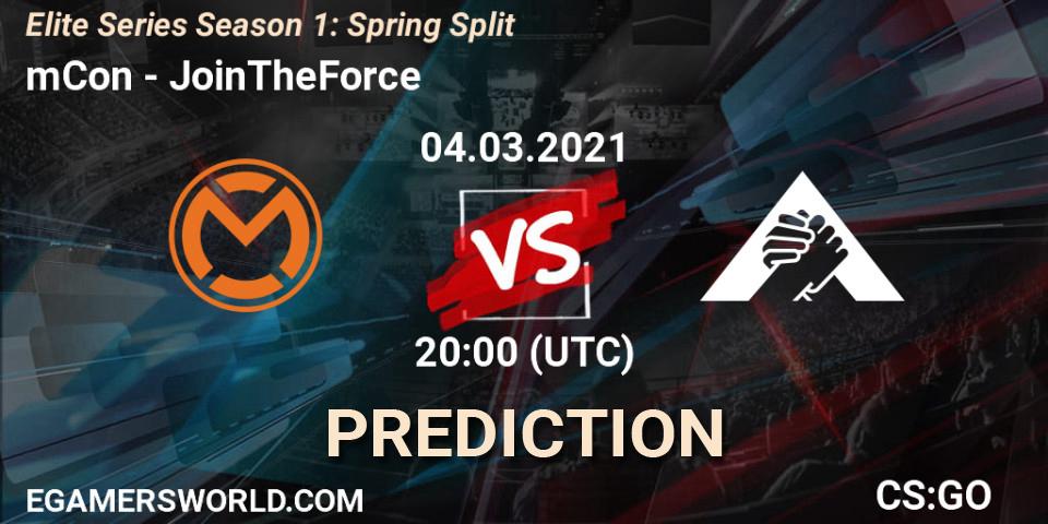 mCon vs JoinTheForce: Match Prediction. 04.03.2021 at 20:00, Counter-Strike (CS2), Elite Series Season 1: Spring Split