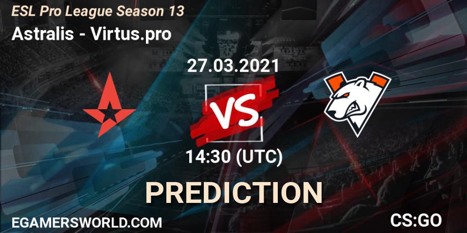 Astralis vs Virtus.pro: Match Prediction. 27.03.2021 at 14:30, Counter-Strike (CS2), ESL Pro League Season 13