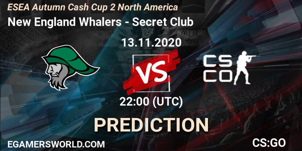 New England Whalers vs Secret Club: Match Prediction. 13.11.2020 at 23:30, Counter-Strike (CS2), ESEA Autumn Cash Cup 2 North America