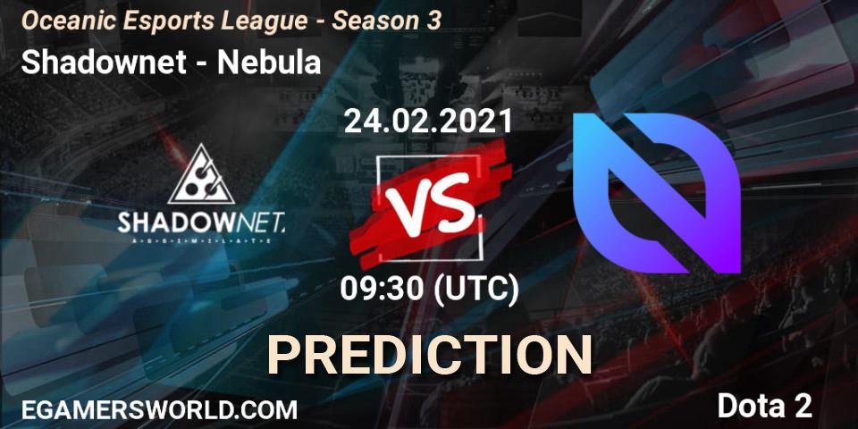 Shadownet vs Nebula: Match Prediction. 24.02.2021 at 09:31, Dota 2, Oceanic Esports League - Season 3