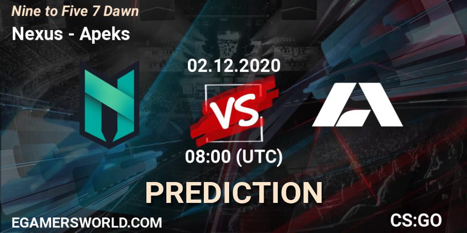 Nexus vs Apeks: Match Prediction. 02.12.2020 at 08:00, Counter-Strike (CS2), Nine to Five 7 Dawn
