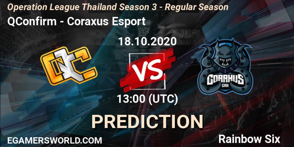 QConfirm vs Coraxus Esport: Match Prediction. 18.10.2020 at 13:00, Rainbow Six, Operation League Thailand Season 3 - Regular Season