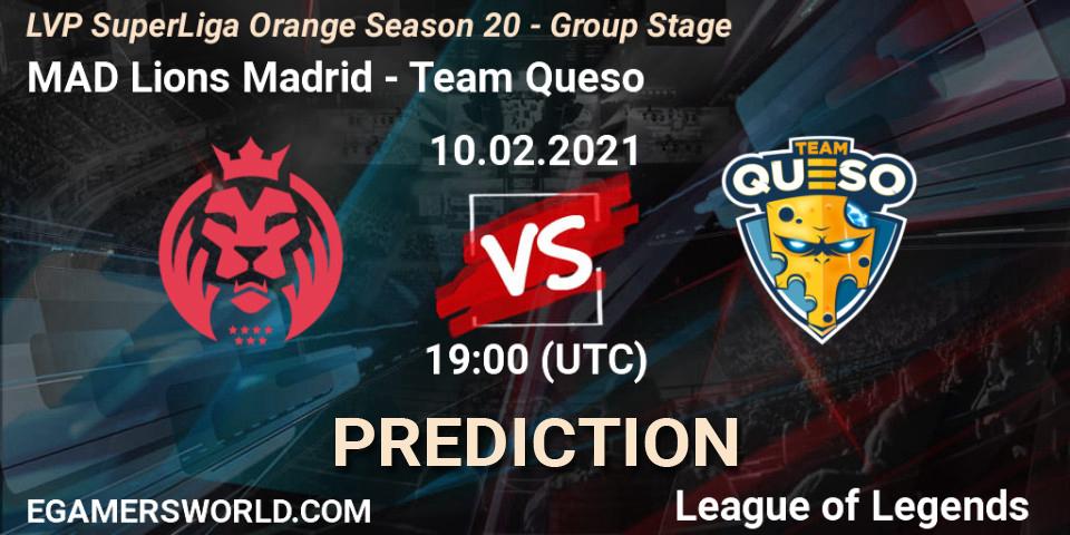 MAD Lions Madrid vs Team Queso: Match Prediction. 10.02.2021 at 19:15, LoL, LVP SuperLiga Orange Season 20 - Group Stage