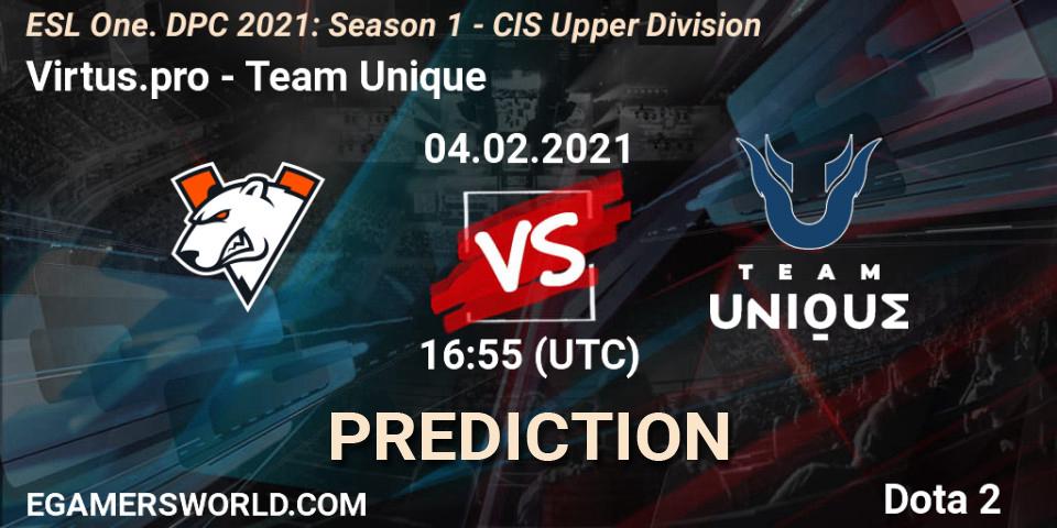 Virtus.pro vs Team Unique: Match Prediction. 04.02.2021 at 17:41, Dota 2, ESL One. DPC 2021: Season 1 - CIS Upper Division