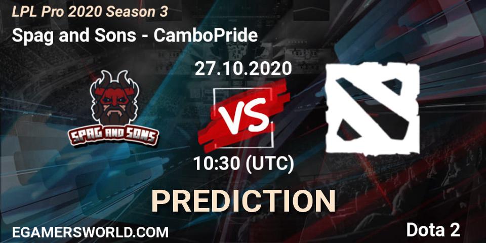 Spag and Sons vs CamboPride: Match Prediction. 27.10.2020 at 09:44, Dota 2, LPL Pro 2020 Season 3