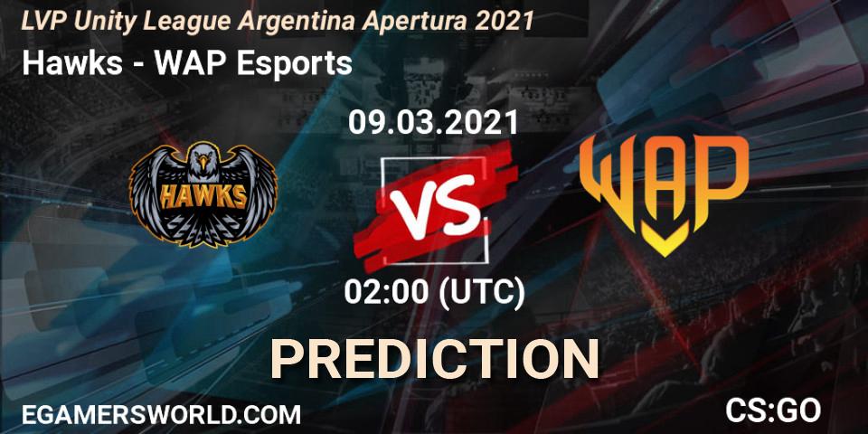 Hawks vs WAP Esports: Match Prediction. 09.03.2021 at 02:00, Counter-Strike (CS2), LVP Unity League Argentina Apertura 2021