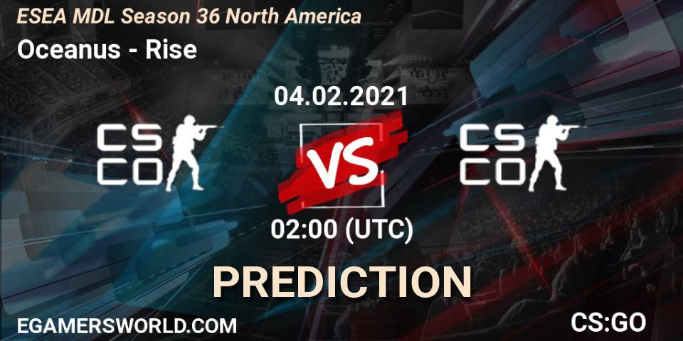 Oceanus vs Rise: Match Prediction. 18.02.2021 at 02:00, Counter-Strike (CS2), MDL ESEA Season 36: North America - Premier Division
