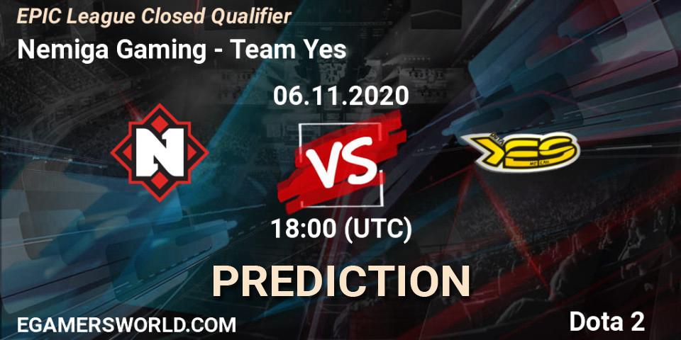 Nemiga Gaming vs Team Yes: Match Prediction. 06.11.2020 at 17:42, Dota 2, EPIC League Closed Qualifier