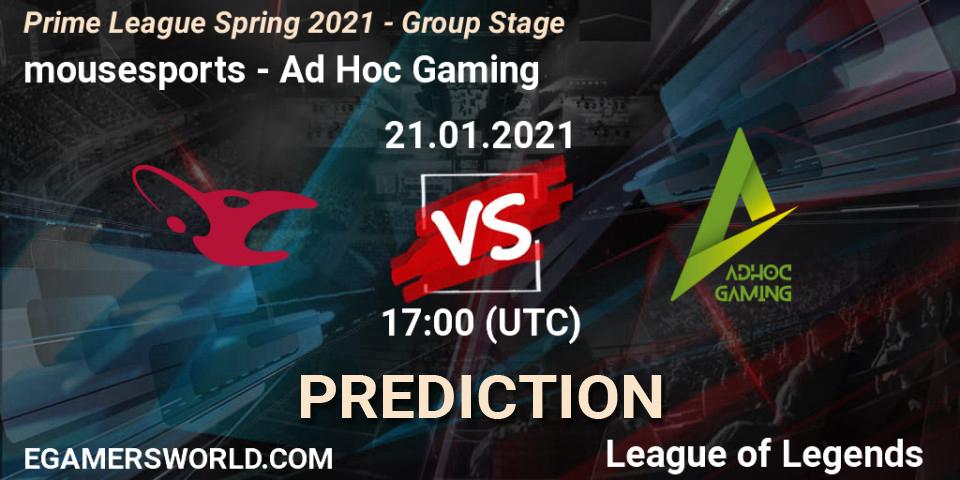 mousesports vs Ad Hoc Gaming: Match Prediction. 21.01.21, LoL, Prime League Spring 2021 - Group Stage