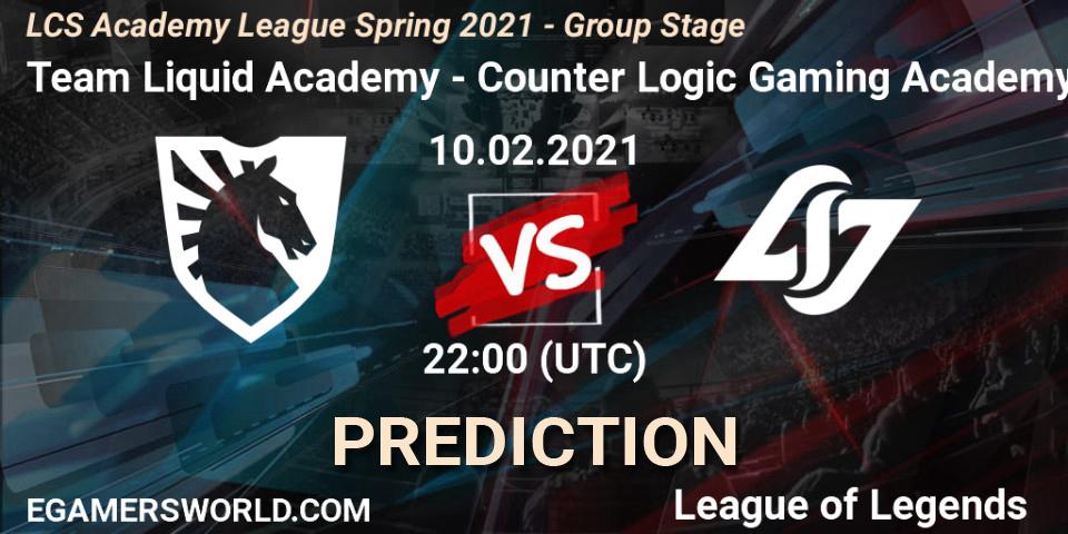 Team Liquid Academy vs Counter Logic Gaming Academy: Match Prediction. 10.02.2021 at 22:00, LoL, LCS Academy League Spring 2021 - Group Stage