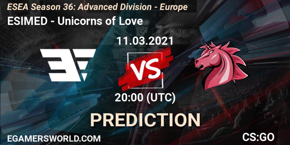ESIMED vs Unicorns of Love: Match Prediction. 11.03.2021 at 20:00, Counter-Strike (CS2), ESEA Season 36: Europe - Advanced Division