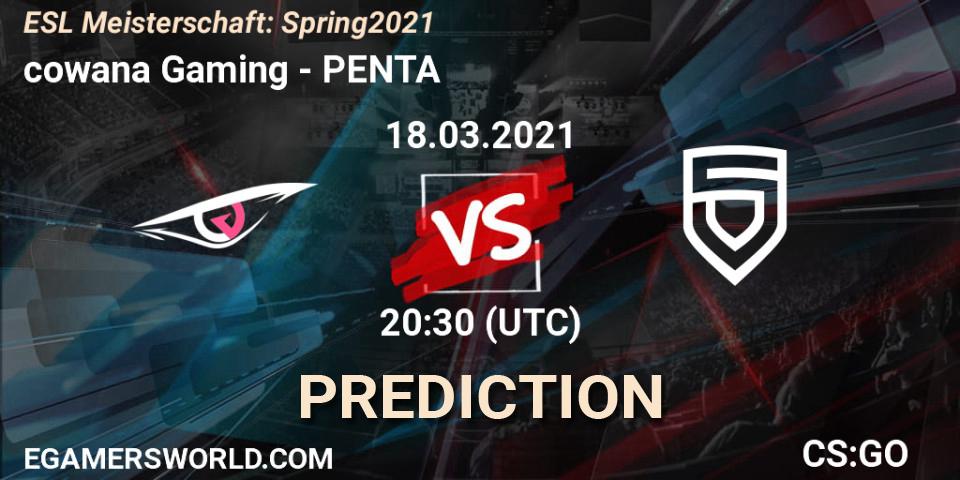 cowana Gaming vs PENTA: Match Prediction. 18.03.2021 at 20:30, Counter-Strike (CS2), ESL Meisterschaft: Spring 2021
