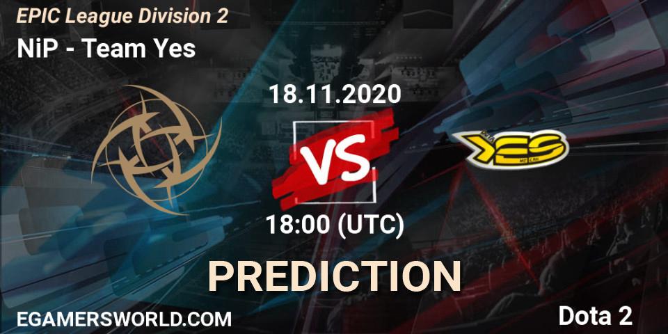 NiP vs Team Yes: Match Prediction. 18.11.20, Dota 2, EPIC League Division 2