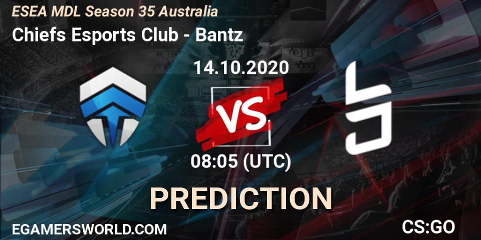 Chiefs Esports Club vs Bantz: Match Prediction. 14.10.2020 at 08:05, Counter-Strike (CS2), ESEA MDL Season 35 Australia
