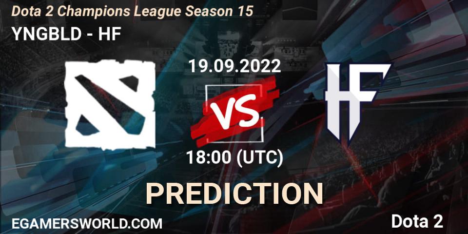 YNGBLD vs HF: Match Prediction. 19.09.2022 at 18:26, Dota 2, Dota 2 Champions League Season 15