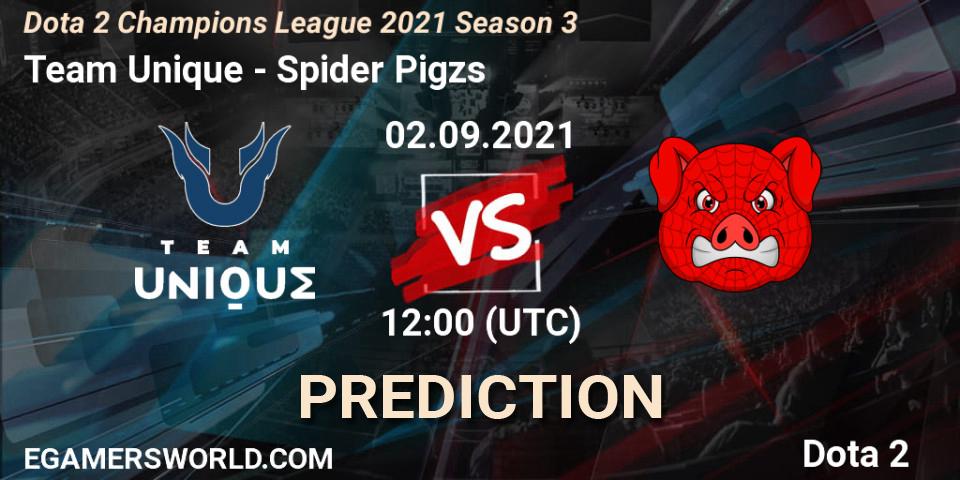 Team Unique vs Spider Pigzs: Match Prediction. 02.09.2021 at 12:01, Dota 2, Dota 2 Champions League 2021 Season 3