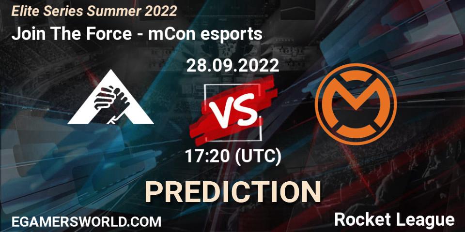 Join The Force vs mCon esports: Match Prediction. 28.09.2022 at 17:20, Rocket League, Elite Series Summer 2022